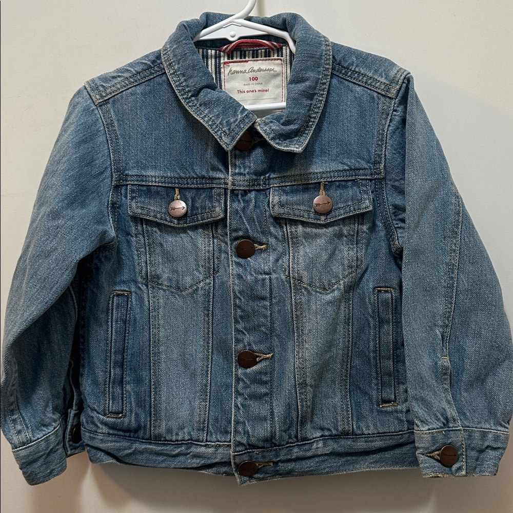 Hanna Andersson Kids Blue Denim Jean Jacket with Stripes Inside Size 4